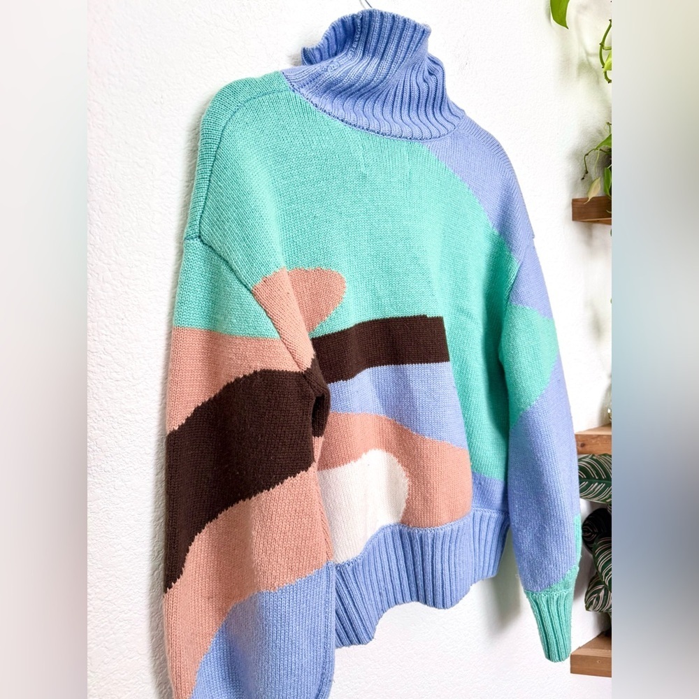 House Of Sunny Turtleneck Landscape Jumper Sweater Wool Blend Multicolor Size 4 - Picture 9 of 10
